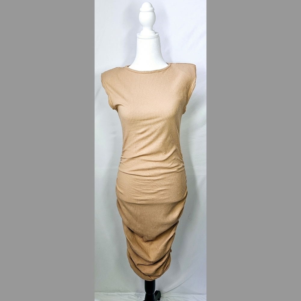 Small Tan Ruched Bodycon Dress
